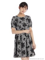 フロッキー花柄ワンピース5分袖　2/Aガラ