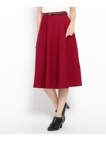 ベルト付きミモレ丈スカート/ワインレッド(063)