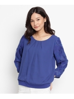 レース切り替えラウンドネックカットソー/ブルー(092)