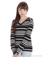 VネックリブニットTOPS/ネービー