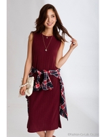 ワイドリブワンピース/ブラウンベージュ