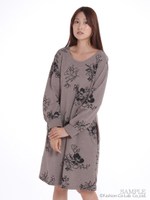 モノクロフラワープリント裏毛ワンピース/ブラウン