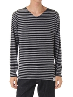 【AZUL by moussy】RN天竺ボーダーニットVネック長袖プルオーバー/BLK