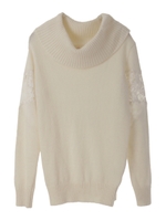 アンゴラ混袖レースオフタートルプルオーバー/ライトグレー
