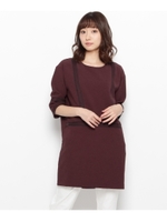 ラインデザイン五分袖ワンピース/ボルドー(064)