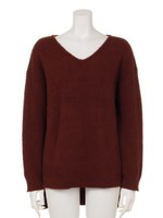 MIXフェザーVネックニット/レンガ