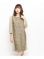 リボンボーダーワンピース/ベージュ(352)