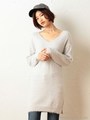 Vネックニットロングワンピース/ライトグレー