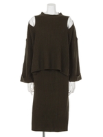 【ANAP】リブ肩開きトップス+スカート SET/KHA