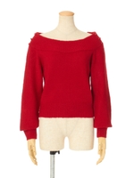 【F&A】くるみ釦使いオフショルダーニットプルオーバー/RED