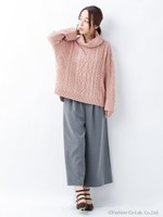 ケーブルワイドスリーブオフタートル/ニット/キャメル