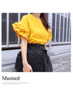 ダブルスリーブ フリルトップス/マスタード