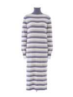 ボーダーワイドリブタートルマキシニットワンピ/ブルー