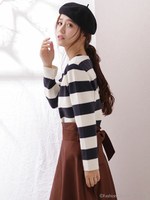 ミラノリブボーダープルオーバー/キャメル