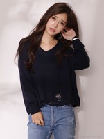 裾刺繍ニットプルオーバー/ネイビー
