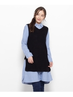 Vネックニット&シャツワンピースセット/オフホワイト(003)