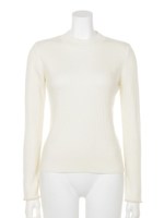 リブプチハイネック袖口パールニットプルオーバー/ブラック