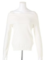 折り返しオフショルダーニット/ホワイト