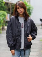 ナイロンウォッシュ オーバーサイズMA-1ブルゾン/カーキ