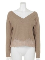 レース刺繍ニットTOPS/ベージュ