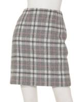 ウールチェックタイトミニスカート/ネイビー