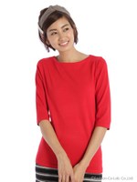 ボートネック5分袖ニット/コゲチャ