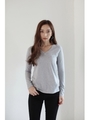 【AZUL by moussy】オーガニックコットン重ねVネック長袖プルオーバー/D/GRN