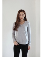 【AZUL by moussy】オーガニックコットン重ねVネック長袖プルオーバー/D/GRN