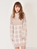 タートルコクーンチェックワンピース/グレー