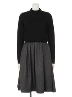 異素材切替ワンピース/ブラック