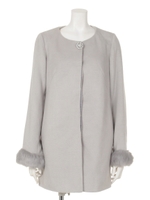 【chille anap】袖ファーノーカラーフェイクウールコート/BK