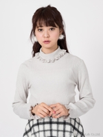 フリルタートルリブニット/ライトグリーン