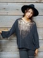 A/WガーゼスムースDashiki箔プリントプルオーバー/チャコールク