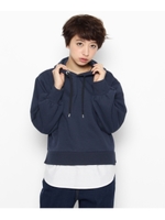 レイヤード風フード付きパーカー/ネイビー(093)