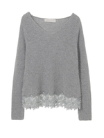 裾レース切替Ｖネックプルオーバー/ライトグレー