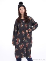 アンティークフラワープリントワンピース/チャコール