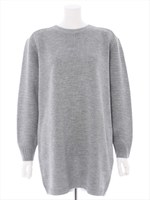 ガーター編みBACKスリットロング丈ニット/杢グレー