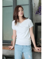 【AZUL by moussy】12G強撚A/C/PuマルチボーダーV半袖プルオーバー/O/WHT