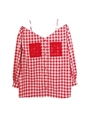 オフショルダーギンガムブラウス/red