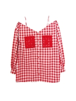 オフショルダーギンガムブラウス/red