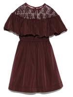 シースルーブロッキングタフタワンピース/WINE