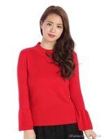 ベルスリーブリブニット/レッド