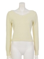 ワイドVネックニットTOPS/ベージュ