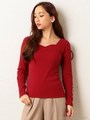 ハートネック長袖Tシャツ/レッド