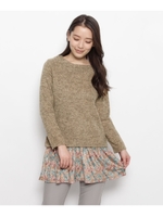 フェザー柄ベロア切り替えワンピース/ネイビー(193)