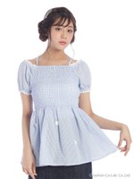 フラワーレースギンガムベビードール/ブルー