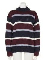 COLOR BORDER SLUB KNIT/BEG