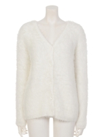 シャギーknitVネックカーデ/WHT