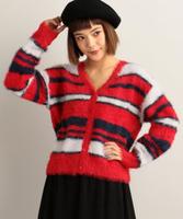 マルチボーダー柄Vネックカーディガン