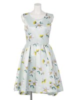 花柄フィット＆フレアワンピース/ブラック